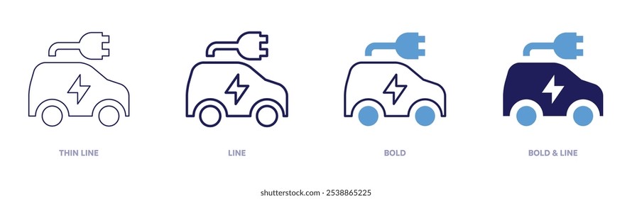 Elektroauto-Modelle Symbol in 4 verschiedenen Stilen. Dünne Linie, Linie, Fett und Fette Linie. Duotone-Stil. Bearbeitbarer Strich.