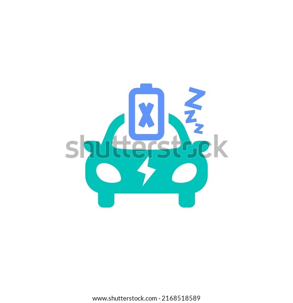 electric car no battery broke down run\
out of energy icon vector illustration. ev vehicle sleep mode\
without ion lithium symbol graphic\
design.