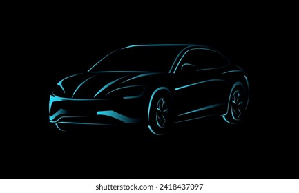 electric car on a black background. Vector illustration. Eps 10.