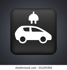 Electric Car on Black Square Button