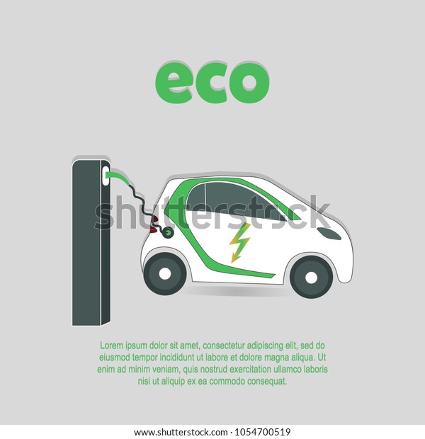 Electric car is on recharging, eco-electric\
transport, new car technologies, electric charging, illustration\
for a banner or website design.\
Vector