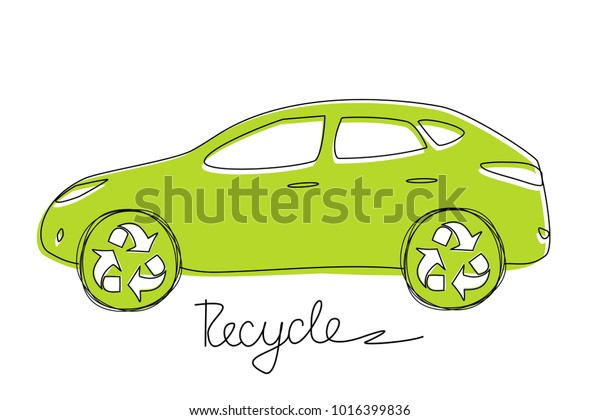 Electric car on a white background. Recycling\
symbol. Environmentally friendly world. Illustration of ecology the\
concept of info graphics. Icon. Simple modern minimalistic\
style.