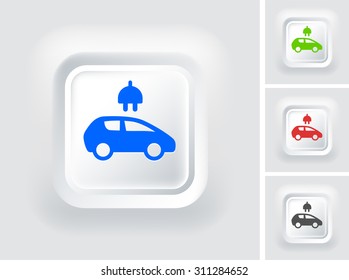 Electric Car on White Square Button