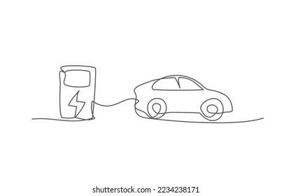 Electric car One line drawing on white background