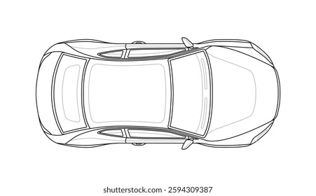 Electric car outline diagram. Hybrid car blueprint template. Blank mockup or layout of eco friendly vehicle or automobile. Top view. Linear vector illustration isolated on background
