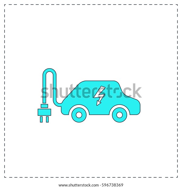 Electric car Outline vector icon with black\
editable stroke. Contour line blue pictogram on white background.\
Flat illustration\
symbol