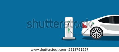 electric car parked and charging, charging station illustration side view