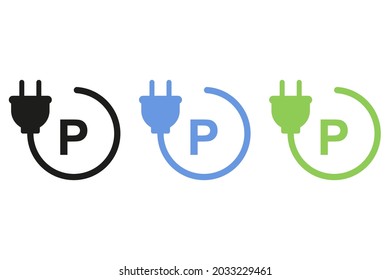 Electric car parking for charging icon. Vector illustration in flat design