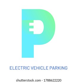 Electric car parking icon. Charging vector colorful sign with plug and P. Green and blue logo