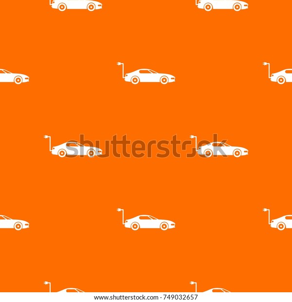 Electric car pattern repeat\
seamless in orange color for any design. Vector geometric\
illustration