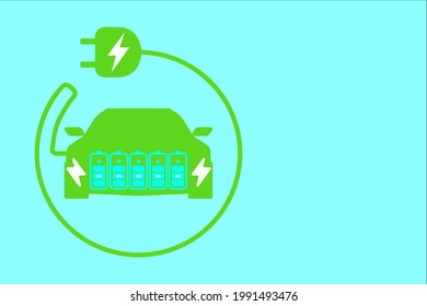 electric car with plug and battery vector icon. EV vector concept round linear. Electric car charging at charge station. Electromobility e-motion concept