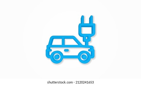 electric car, plug cable, ecology 3d line flat color icon. Realistic vector illustration. Pictogram isolated. Top view. Colorful transparent shadow design.