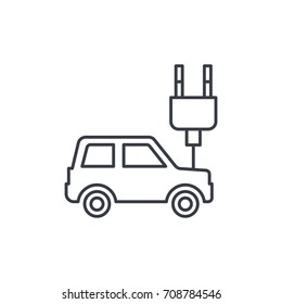 electric car, plug cable, ecology thin line icon. Linear vector illustration. Pictogram isolated on white background