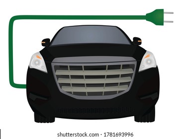 Electric car and plug cable. vector
