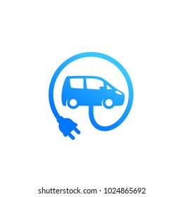 electric car with plug. EV icon on white