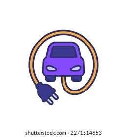 electric car with a plug, EV icon with outline