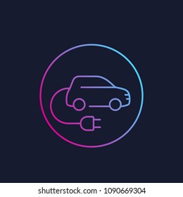 electric car with plug, EV, linear style icon