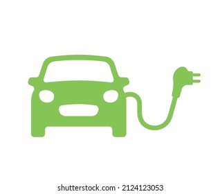 Electric car with plug graphic icon. Car charging station icon in trendy flat style. Electrical charging station symbol. Renewable eco technologies. Vector illustration.