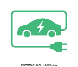 Electric car with plug green icon symbol, EV car hybrid vehicles charging point logotype, Eco friendly vehicle concept, Vector illustration svg