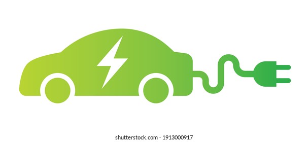 Electric car with plug green icon symbol, EV car hybrid vehicles charging point logotype, Eco friendly vehicle concept, Vector illustration