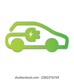 Electric car with plug green icon symbol.