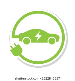 Carro elétrico com plugue símbolo ícone verde.