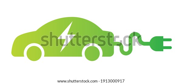 Electric car with plug green icon symbol, EV\
car hybrid vehicles charging point logotype, Eco friendly vehicle\
concept, Vector\
illustration