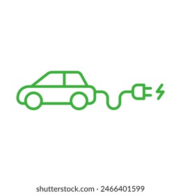 Electric car with plug icon, EV car symbol, Green hybrid vehicles charging point logo, Eco friendly vehicle concept, Vector illustration