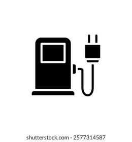Electric car with plug icon, EV car, Green hybrid vehicles charging point, simple flat style, pictogram logo sign symbol vector illustration, isolated on white for mobile app