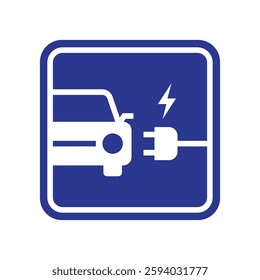 Electric car with plug icon, EV car hybrid vehicles charging point square sign, Eco friendly vehicle concept, Vector illustration