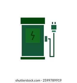 Electric car with plug icon, EV car, Green hybrid vehicles charging point, simple flat style, pictogram logo sign symbol vector illustration, isolated on white for mobile app