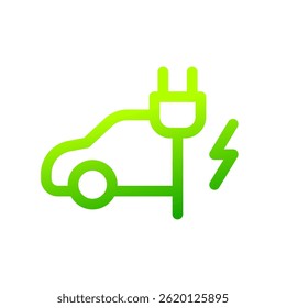 Electric car with plug icon, EV car symbol, Green hybrid vehicles charging point logo, Eco friendly vehicle concept, Vector illustration
