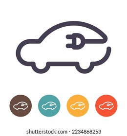 Electric car with plug icon isolated on white background, EV car, Eco friendly vehicle concept