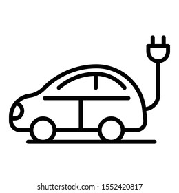 Electric car with plug icon. Outline electric car with plug vector icon for web design isolated on white background