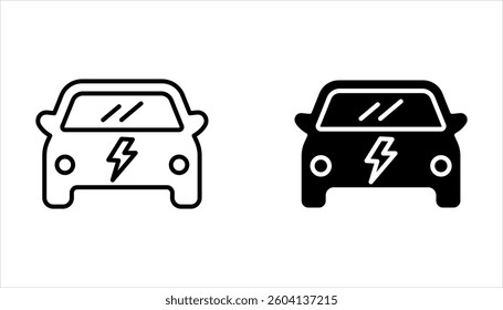 Electric car with plug icon set, isolated on white background, 