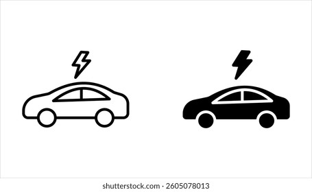 Electric car with plug icon set, isolated on white background, 
