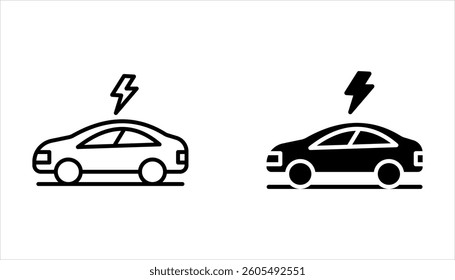 Electric car with plug icon set, isolated on white background, 