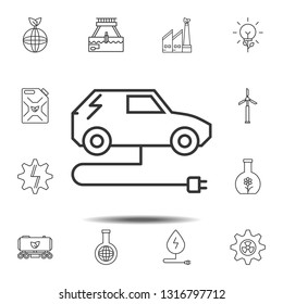 Electric car with electric plug icon. Simple thin line, outline vector element of Sustainable Energy icons set for UI and UX, website or mobile application