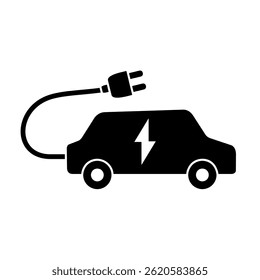 Electric car with plug icon, simple flat style, illustration, logo sign symbol pictogram template, for ui or ux isolated on white for mobile app, editable