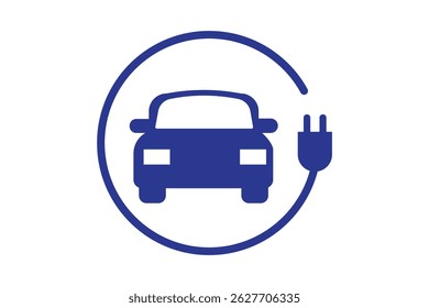 Electric car with plug icon. Simple outline style. EV car, green hybrid vehicles charging point, eco friendly vehicle concept. Thin line symbol. Vector illustration isolated. Editable stroke.