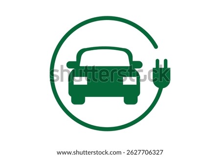 Electric car with plug icon. Simple outline style. EV car, green hybrid vehicles charging point, eco friendly vehicle concept. Thin line symbol. Vector illustration isolated. Editable stroke.