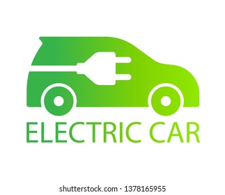 Electric car with plug icon symbol, EV car, Green hybrid vehicles charging point logotype, Eco friendly vehicle concept, Vector illustration