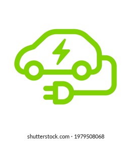 Electric car with plug icon symbol, EV car, Green hybrid vehicles charging point logotype, Eco friendly vehicle concept, Vector illustration