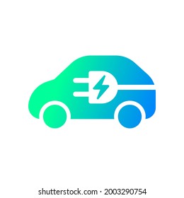Vehículo eléctrico con símbolo de icono de enchufe, vehículo EV, vehículos híbridos verdes con logotipo de punto de carga, concepto de vehículo ecológico, ilustración vectorial