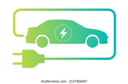 Electric car with plug icon symbol, Green hybrid vehicles charging point 

logotype. Eco car concept with electric 

charge.
