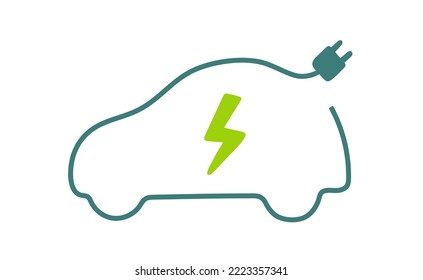 Electric car with plug icon symbol, EV car, Green hybrid vehicles charging point logotype, Eco friendly vehicle concept