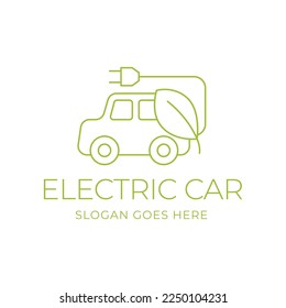 Electric car with plug icon symbol, EV car, Green hybrid vehicles charging point logotype, Eco friendly vehicle concept, Vector illustration