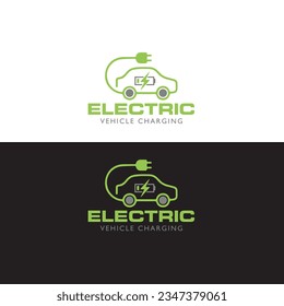 Electric car with plug icon symbol, EV car, Green hybrid vehicles charging point logotype, Eco friendly vehicle concept, Vector illustration
