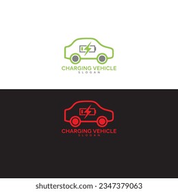 Electric car with plug icon symbol, EV car, Green hybrid vehicles charging point logotype, Eco friendly vehicle concept, Vector illustration