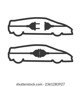 Electric car with plug icon symbol, EV car, hybrid vehicles charging point logo type, Eco friendly vehicle concept, Vector illustration